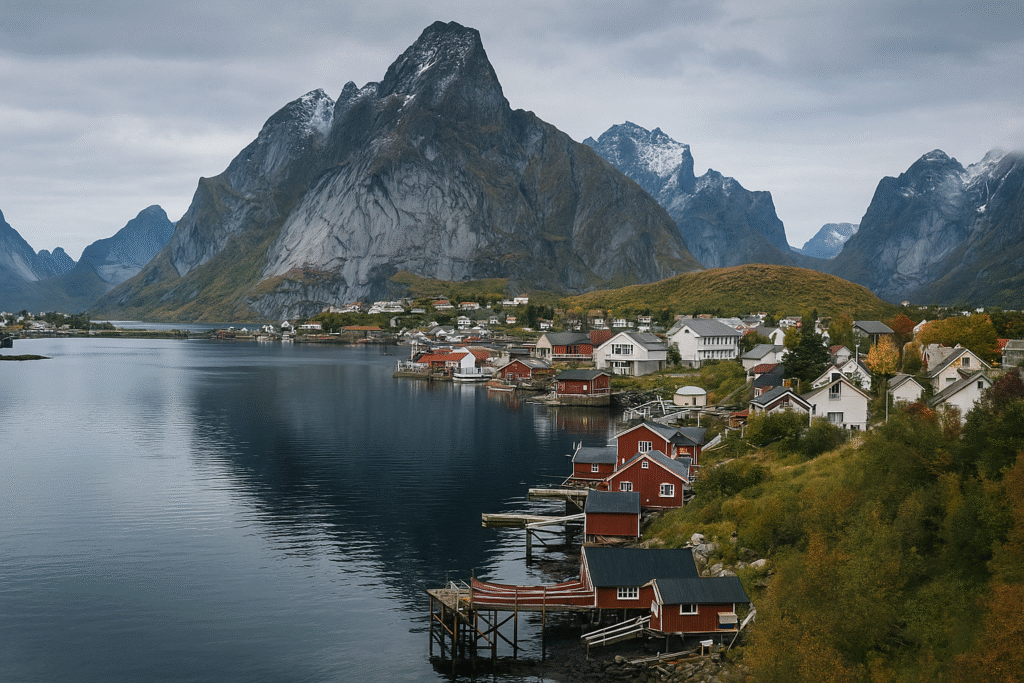 Rickerville 5 Day Itinerary – Scenic lakeside view with colorful houses and forested mountains