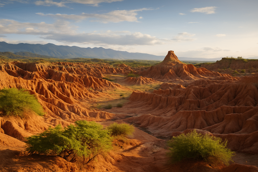 Villavieja Travel Guide – Stunning view of Tatacoa Desert’s red canyons under sunset skies