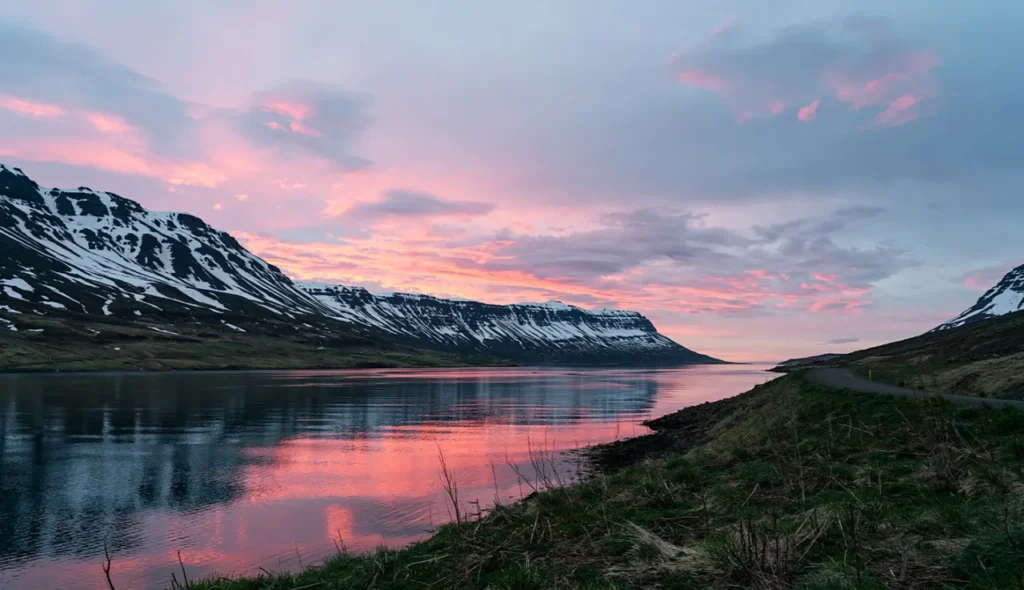 East Iceland 5 Day Itinerary: Stunning fjord view at sunrise, perfect for this road trip section