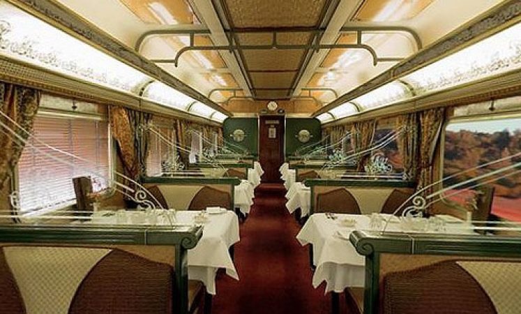 The Ghan train on a scenic train journey across Australia