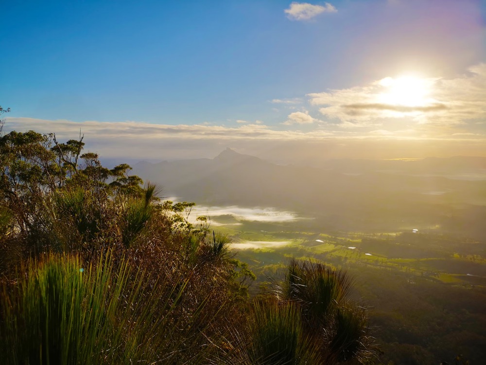 Mount Warning peak at sunrise on a volcanic hike in Australia