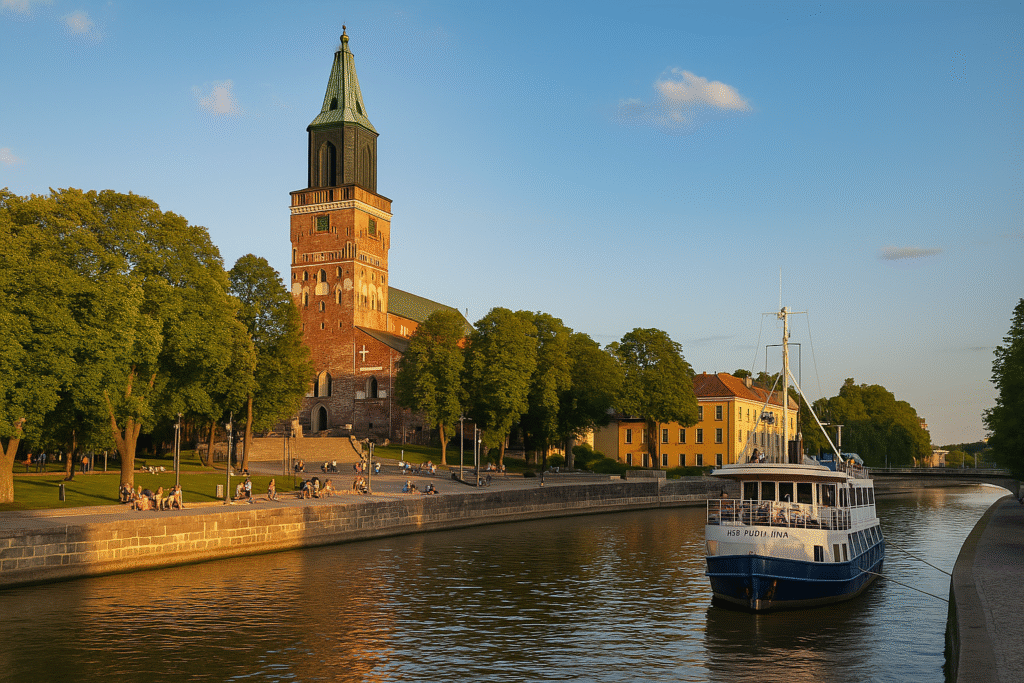 Turku Travel Guide – Sunset view of the Aura River and Turku Castle in Finland