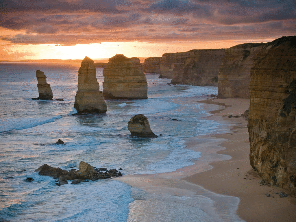 Port Campbell coastal cliffs at golden hour — a scenic stop along the 3 Day Great Ocean Road Reverse Route.