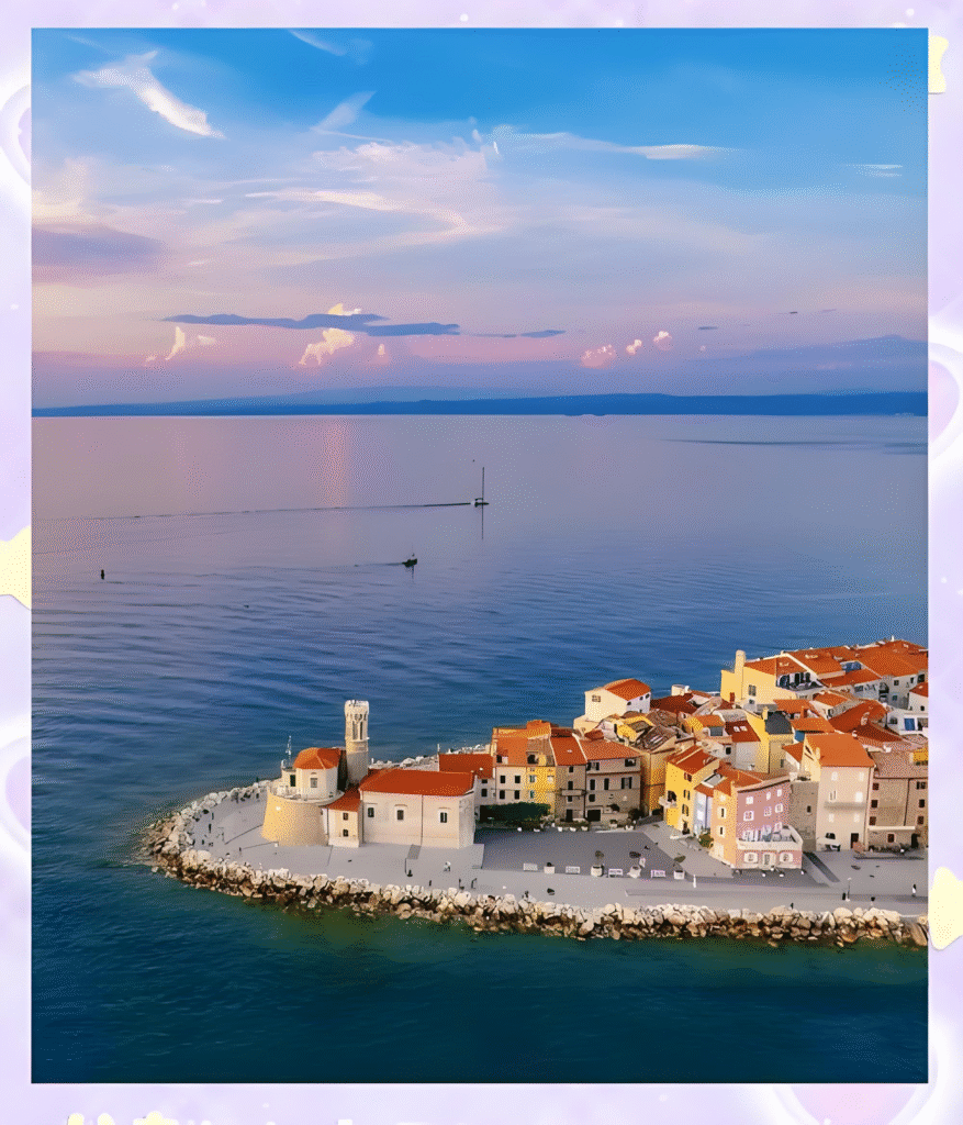 Sunset view over Piran rooftops and Adriatic coast โ Ultimate seaside escape to Piran Slovenia 2025