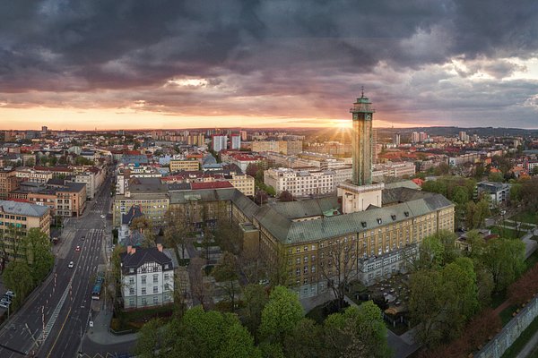 Ostrava Czech Republic travel guide – sunset view of Dolní Vítkovice industrial complex with Bolt Tower and steel structures