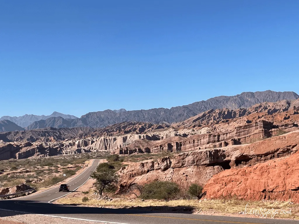 Cafayate Argentina travel guide – vineyard landscape with red rock canyons in Salta Province