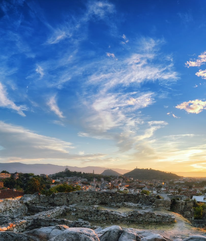 Panoramic view of the Plovdiv Old Town rooftops and Roman Theater – perfect for your Plovdiv Bulgaria travel guide