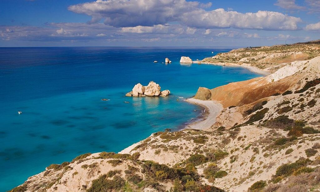 Scenic coastal view of the Mediterranean Sea near the ancient ruins of Paphos, perfect for a Paphos Cyprus travel guide.
